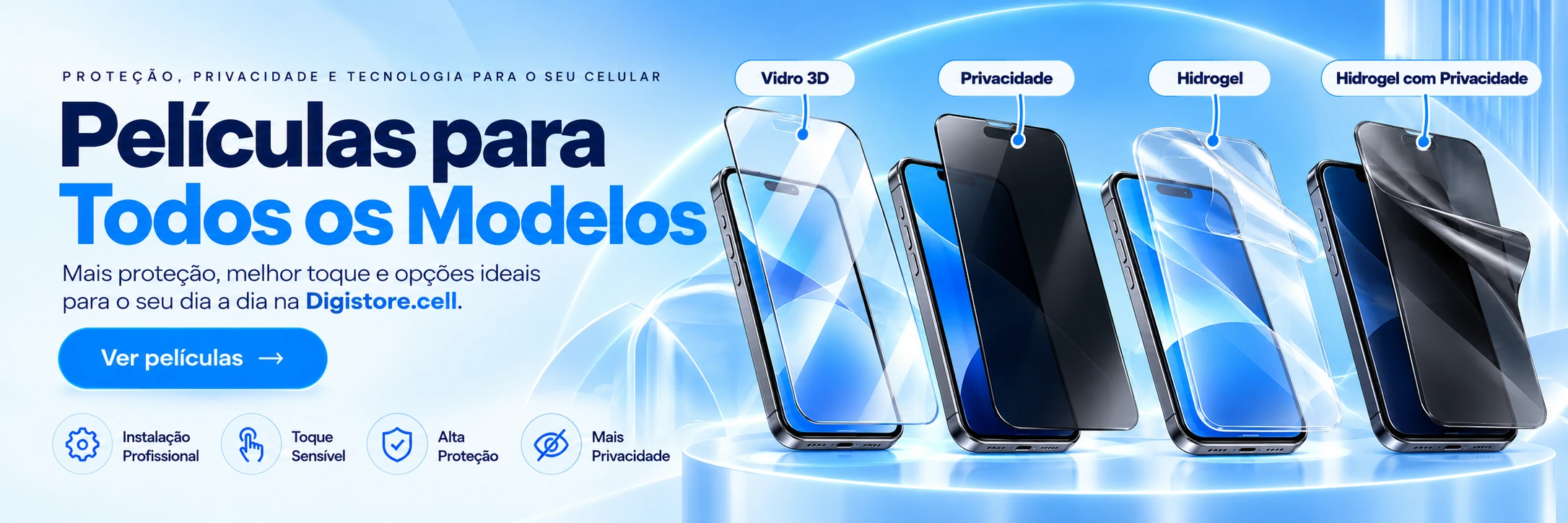 Películas para todos os modelos: vidro 3D, privacidade, hidrogel e hidrogel com privacidade